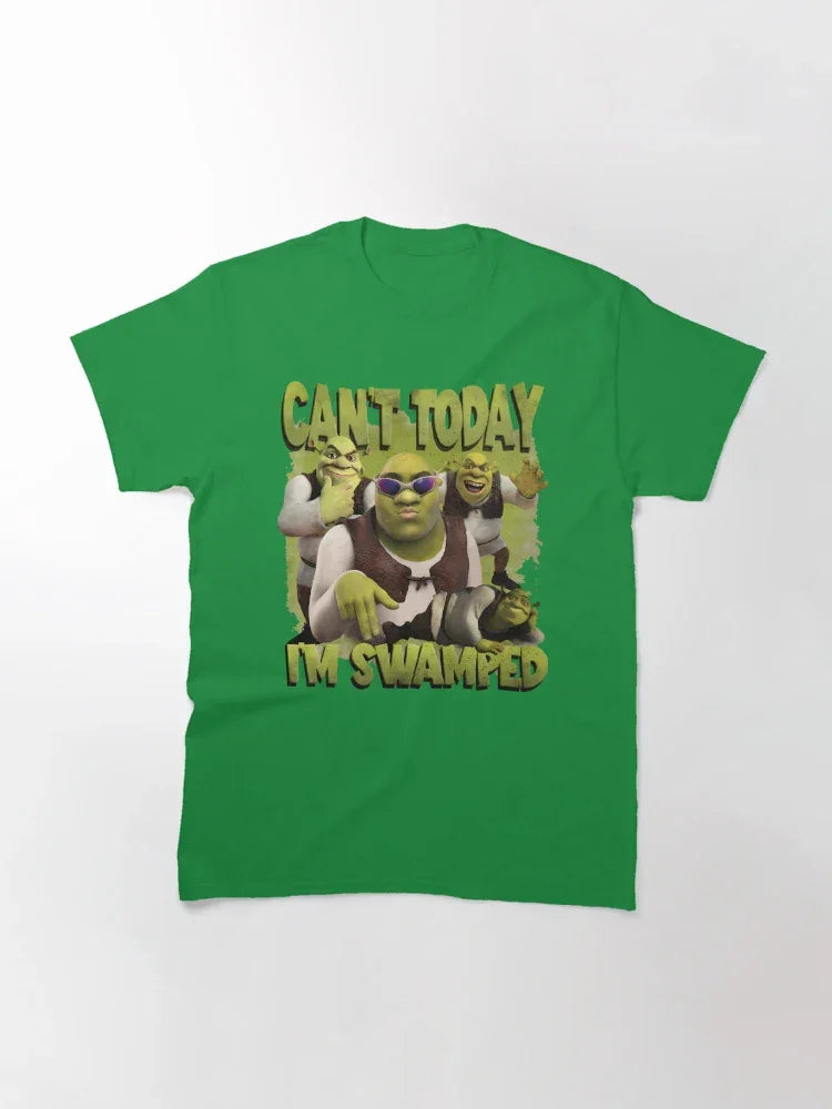 Camiseta Básica Unissex Can't Today i'm Swamped Shrek Fashion Verde