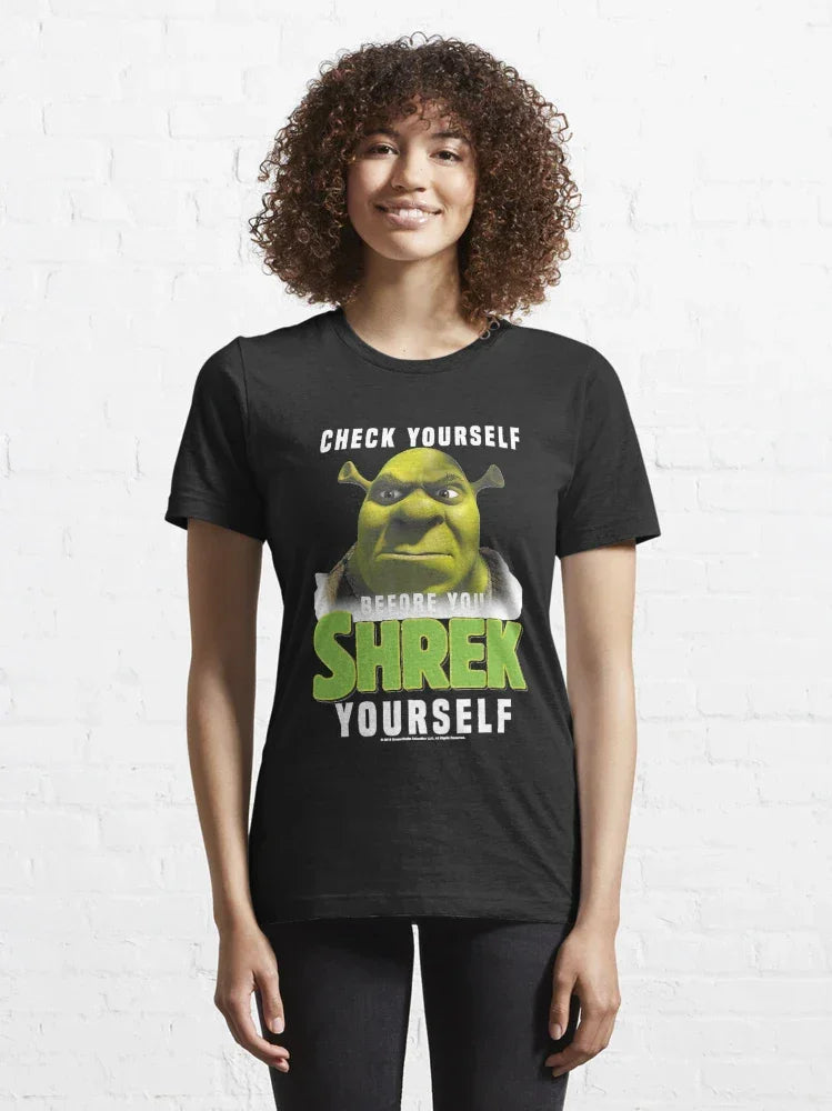 Camiseta Básica Unissex Check Yourself Before You Shrek Yourself Preto
