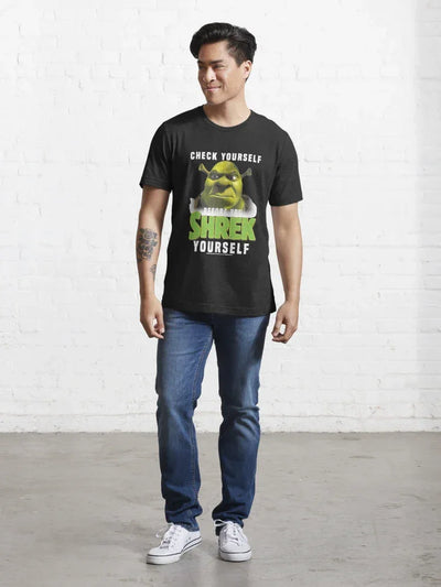 Camiseta Básica Unissex Check Yourself Before You Shrek Yourself Preto