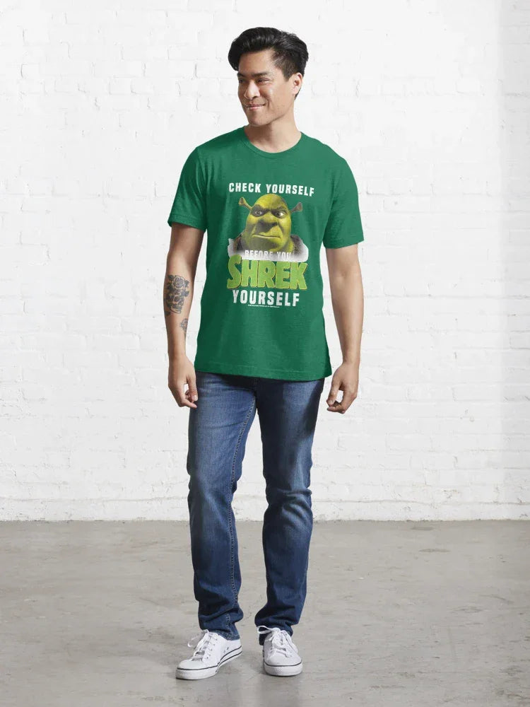 Camiseta Básica Unissex Check Yourself Before You Shrek Yourself Verde