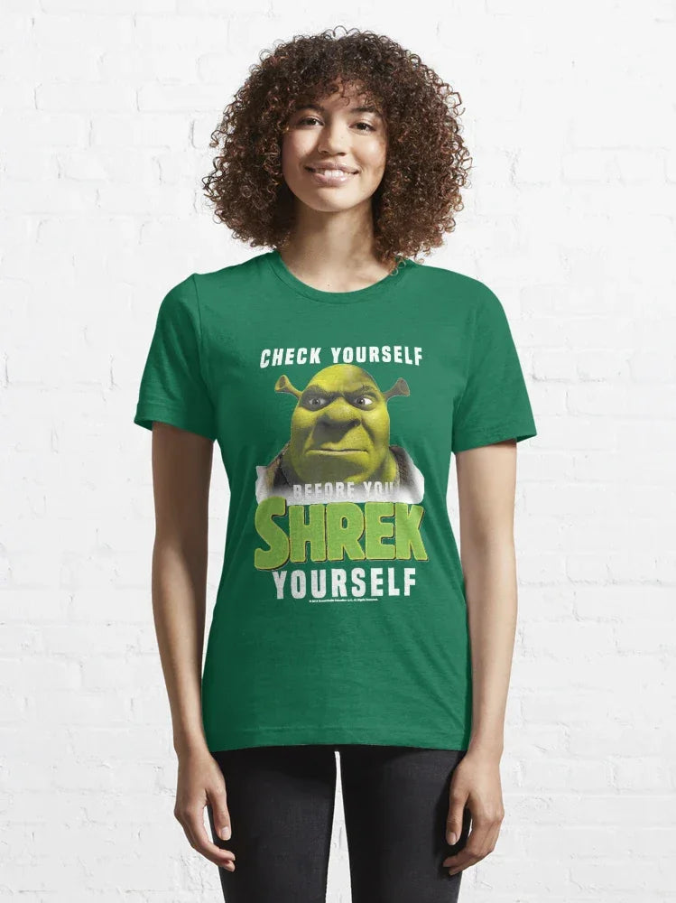Camiseta Básica Unissex Check Yourself Before You Shrek Yourself Verde