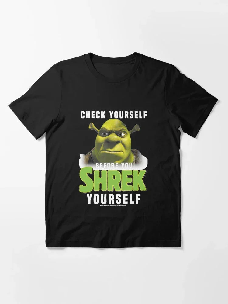 Camiseta Básica Unissex Check Yourself Before You Shrek Yourself Preto