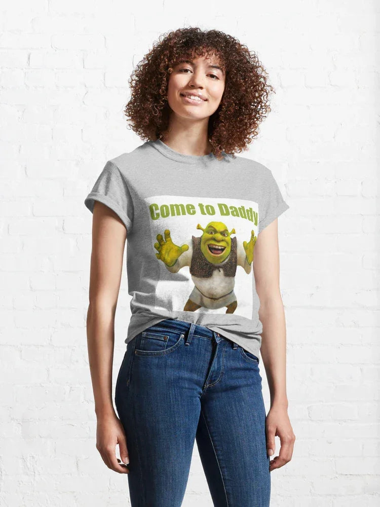Camiseta Básica Unissex Come To Daddy Shrek Ogro Cinza