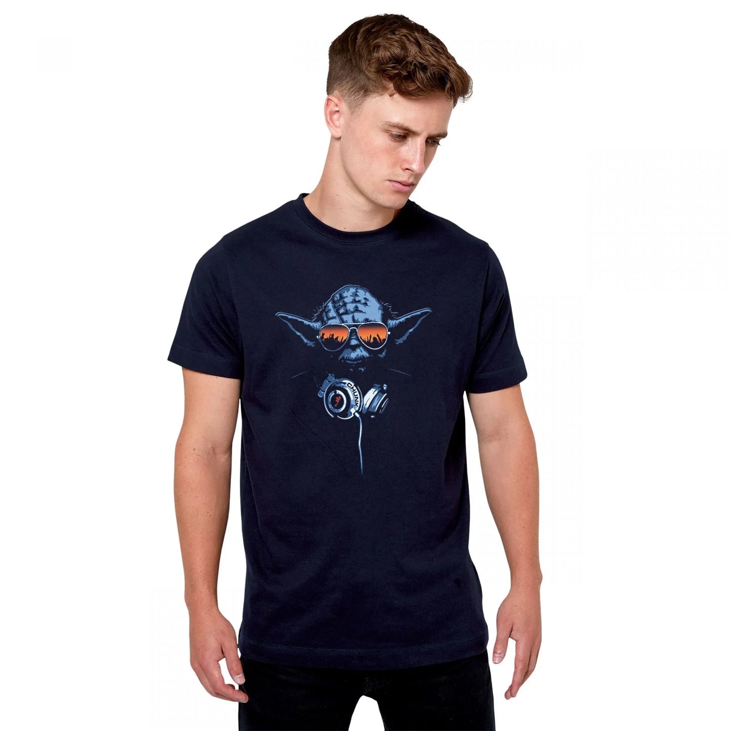 Camiseta Básica Unissex Star Wars DJ Yoda Azul marinho