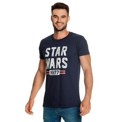 Camiseta Básica Unissex Star Wars 1977 Aesthetic Azul Marinho