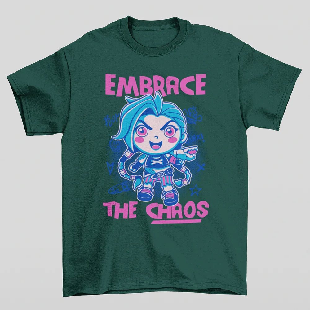 Camiseta Básica Unissex Embrace The Chaos jinx Verde
