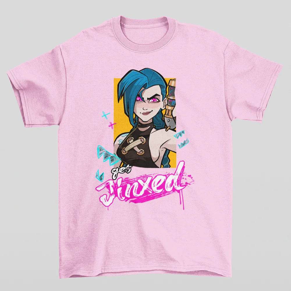 Camiseta Básica Unissex Jinx Arcane-Rosa Bebê