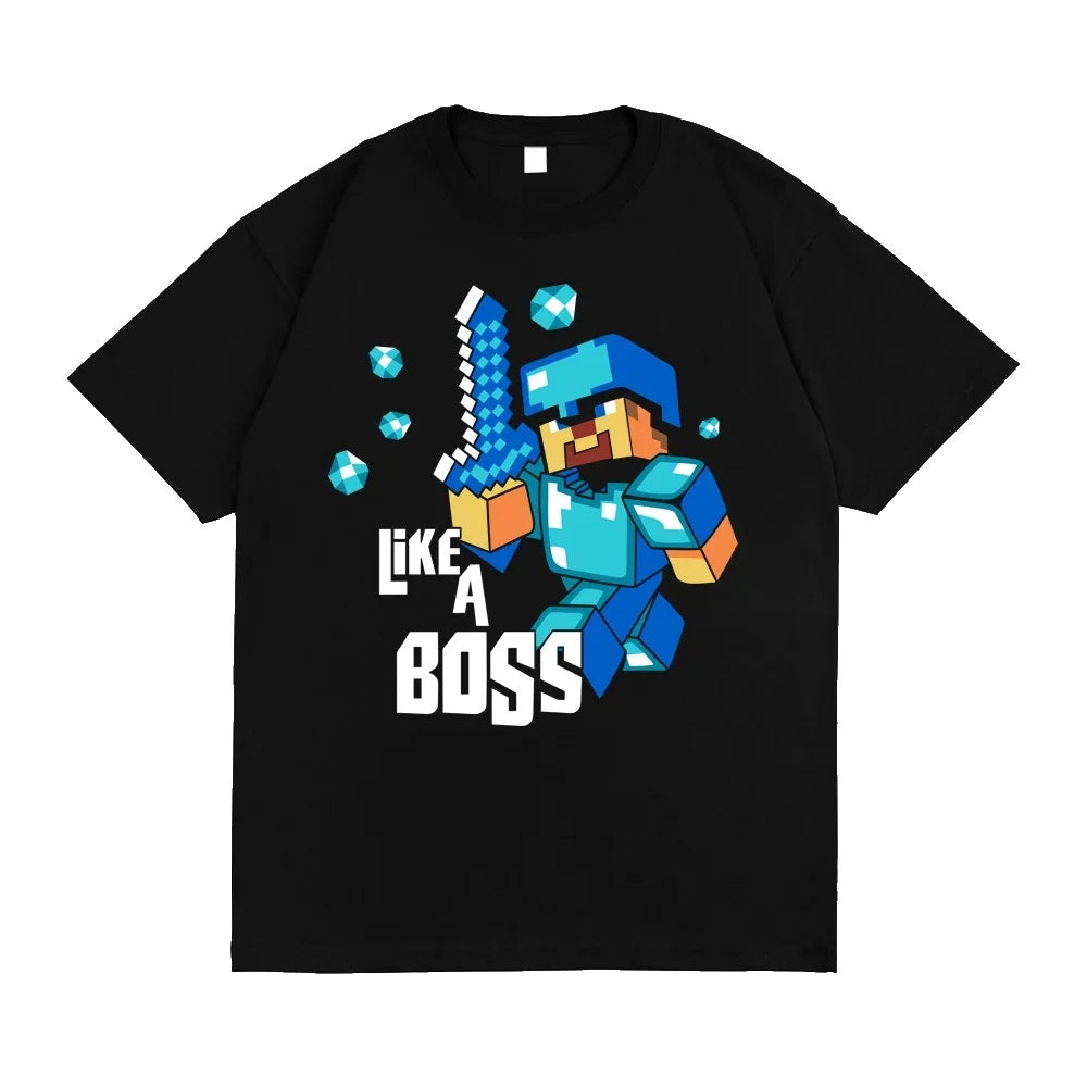 Camiseta Básica Unissex Like A Boss Diamond Minecraft