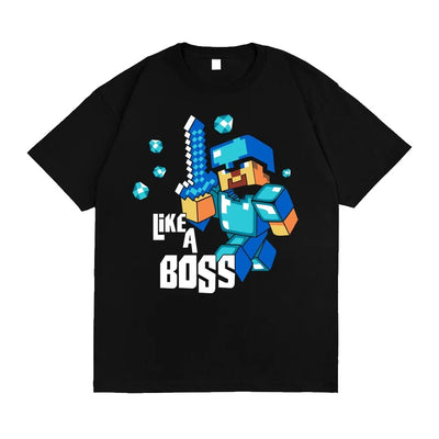 Camiseta Básica Unissex Like A Boss Diamond Minecraft