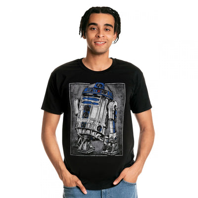 Camiseta Básica Unissex  Star Wars R2D2 Retrato Preto