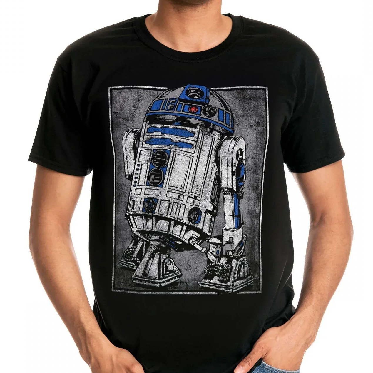 Camiseta Básica Unissex Star Wars R2D2 Retrato Preto