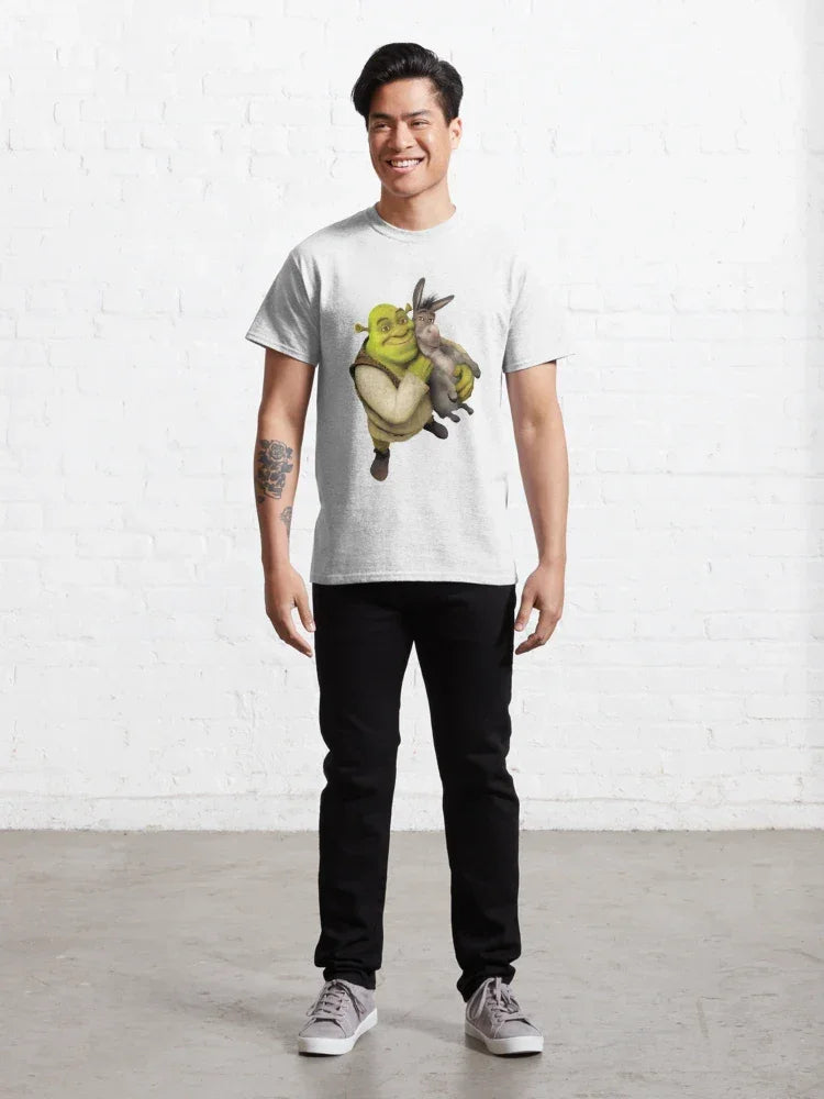 Camiseta Básica Unissex Shrek E Burro Melhores Amigos Branco
