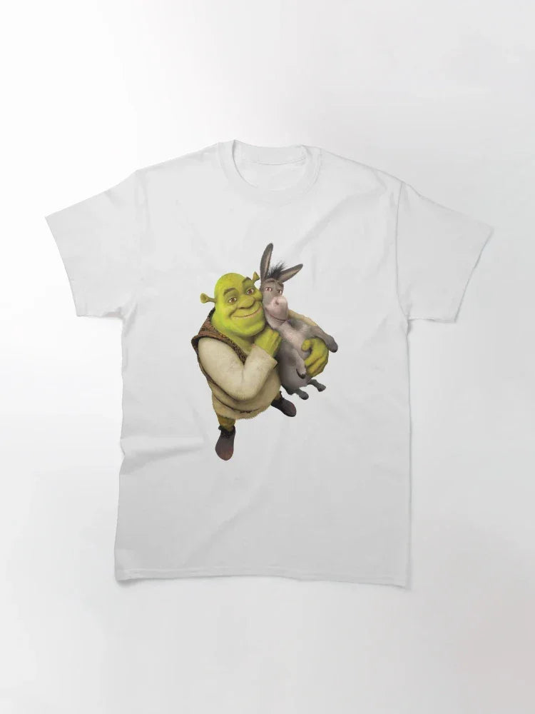 Camiseta Básica Unissex Shrek E Burro Melhores Amigos Branco