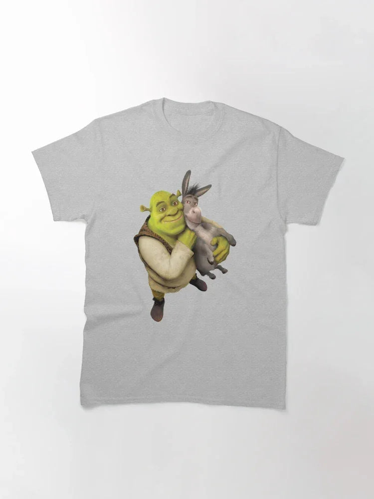 Camiseta Básica Unissex Shrek E Burro Melhores Amigos Cinza