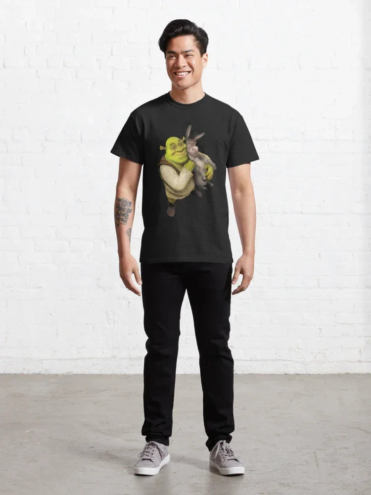 Camiseta Básica Unissex Shrek E Burro Melhores Amigos Preto