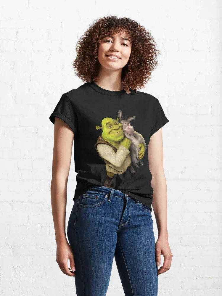 Camiseta Básica Unissex Shrek E Burro Melhores Amigos Preto
