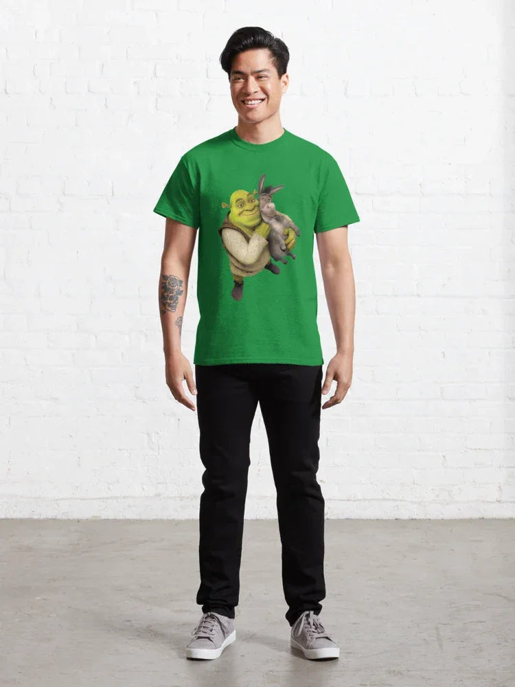 Camiseta Básica Unissex Shrek E Burro Melhores Amigos Verde