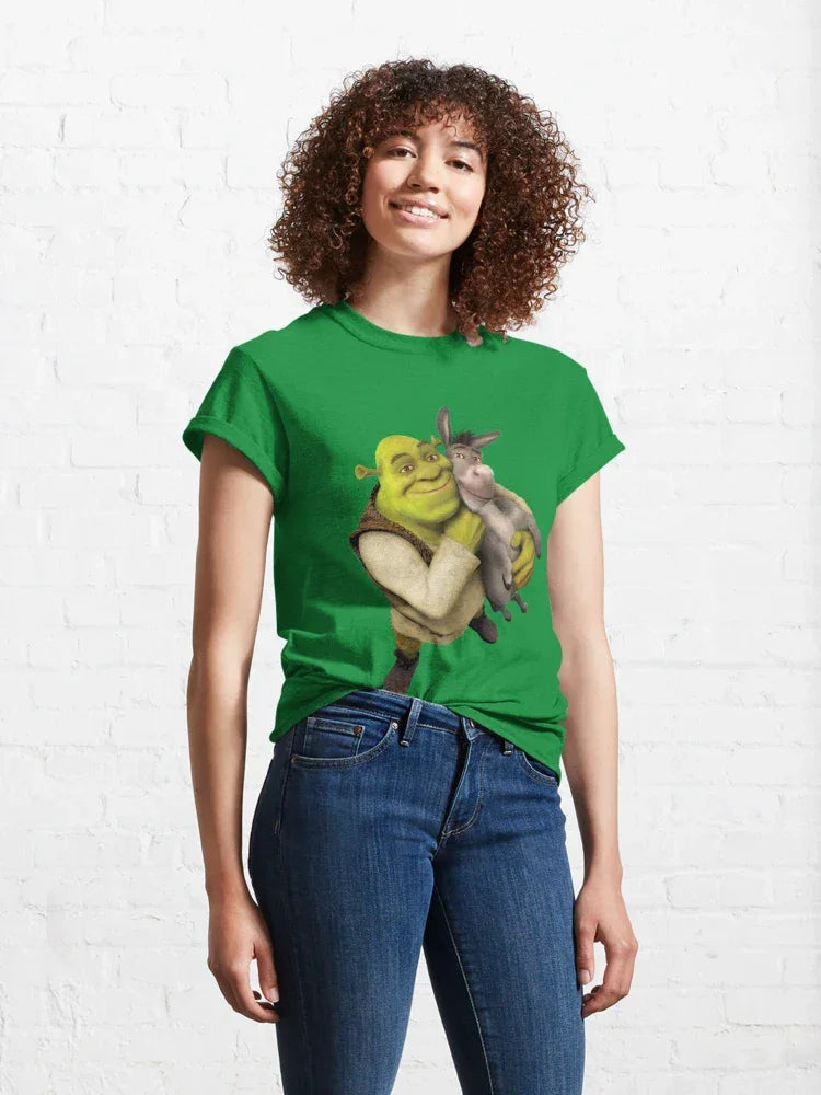Camiseta Básica Unissex Shrek E Burro Melhores Amigos Verde