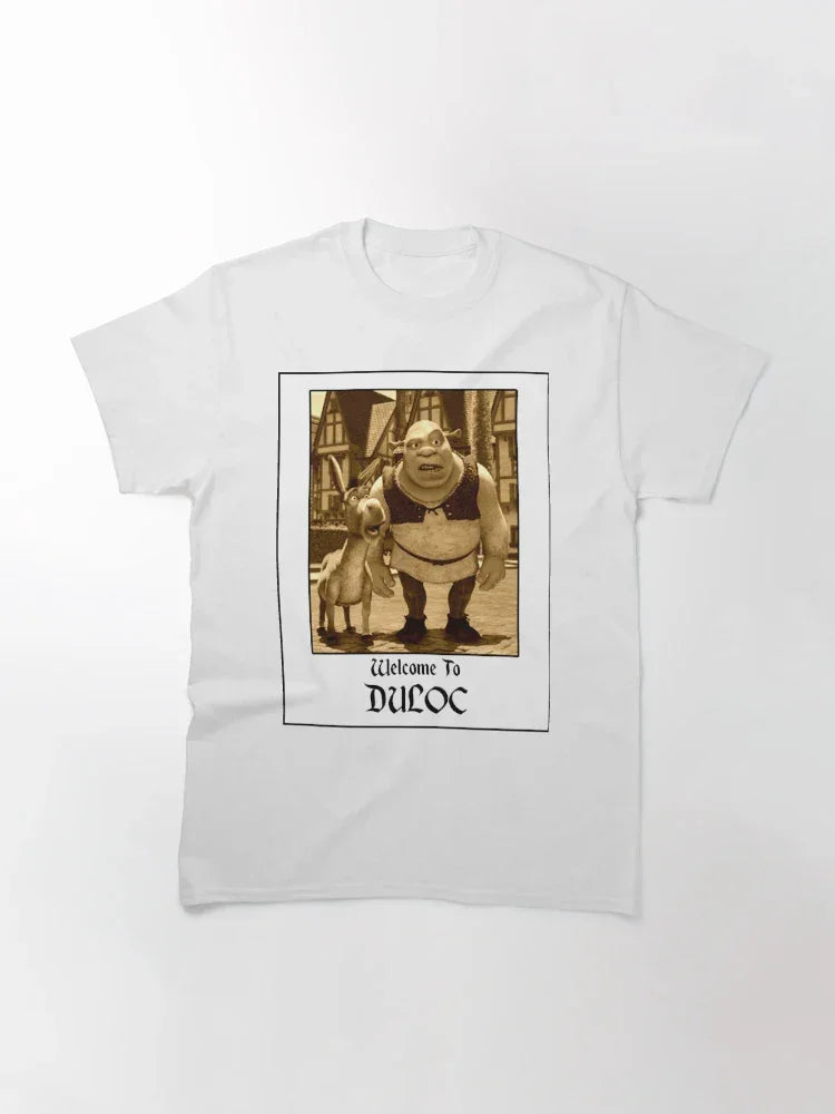 Camiseta Básica Unissex Shrek Welcome To Duloc Photo Branco