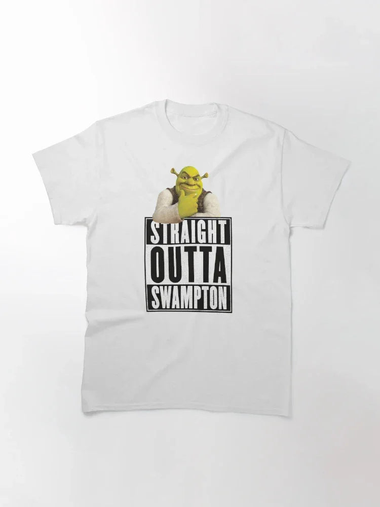 Camiseta Básica Unissex Straight Outta Swampton Shrek Branco