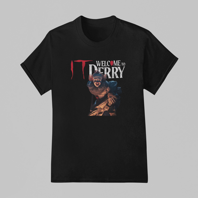 Camiseta Básica Unissex IT: Bem Vindos a Derry Pennywise Collab