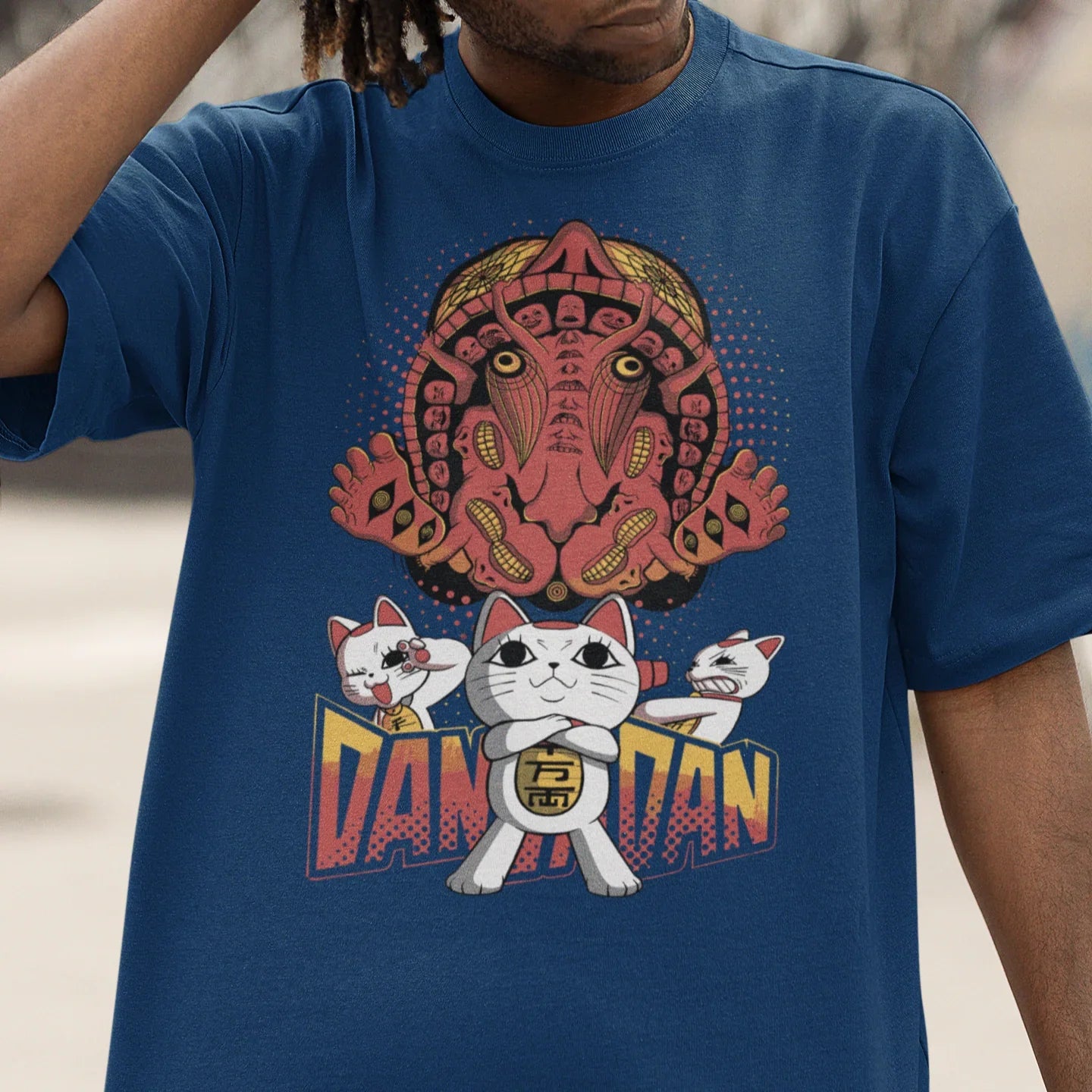 Camiseta Básica Unissex Vovó Turbo Cat Dandadan- Azul-Marinho
