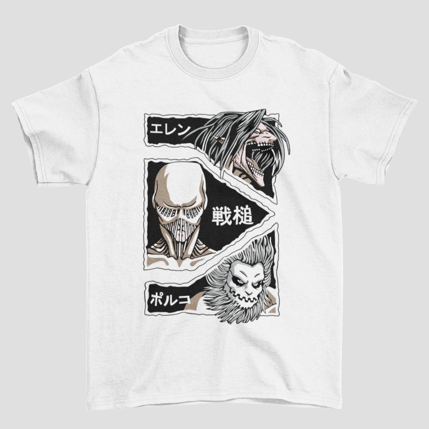 Camiseta Básica Unissex Attack On Titan Mandibula Martelo Eren