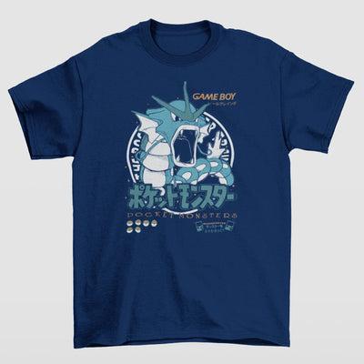 Camiseta Básica Unissex Giarados Pokemon- azul-marinho