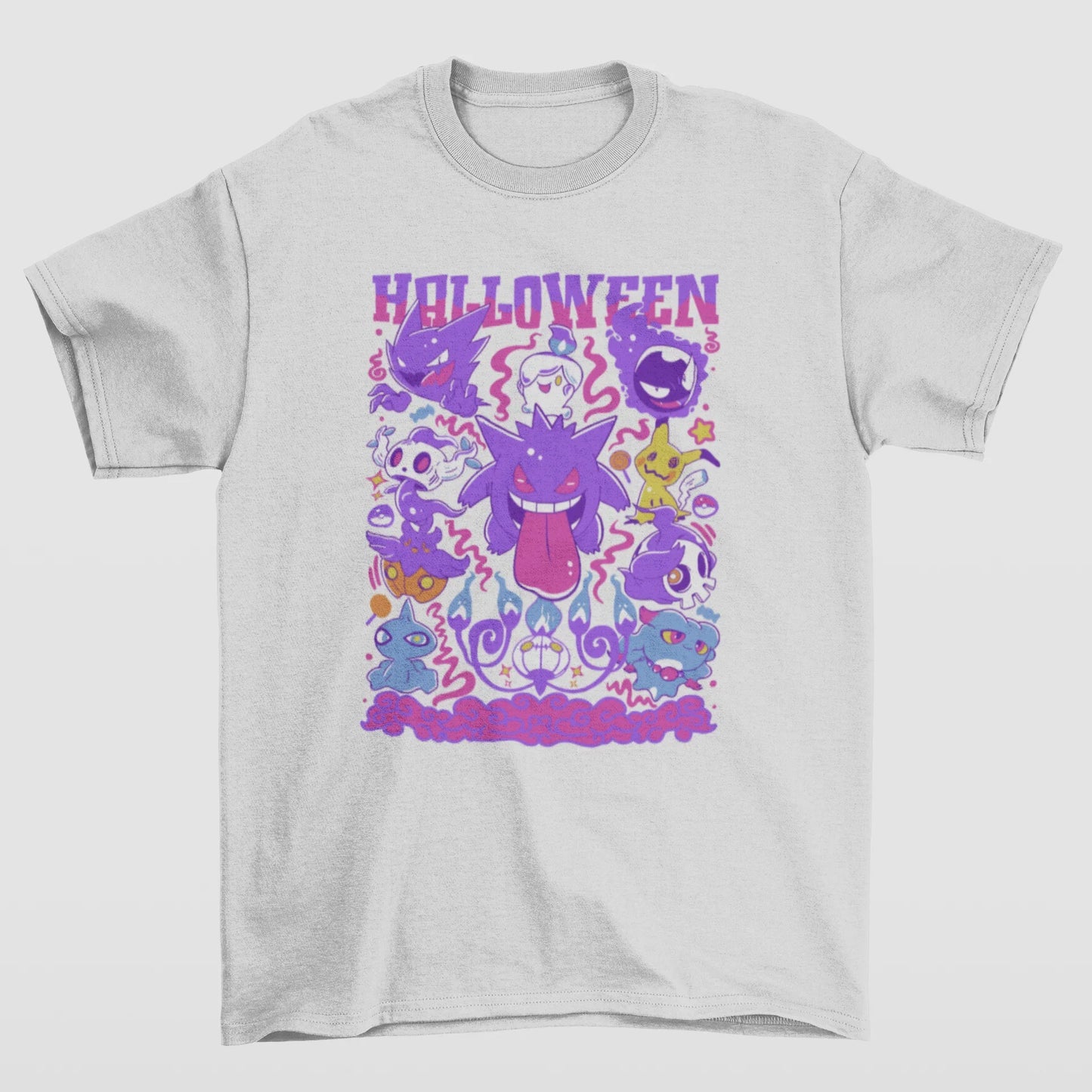 Camiseta Básica Unissex Halloween Pokemon- cinza