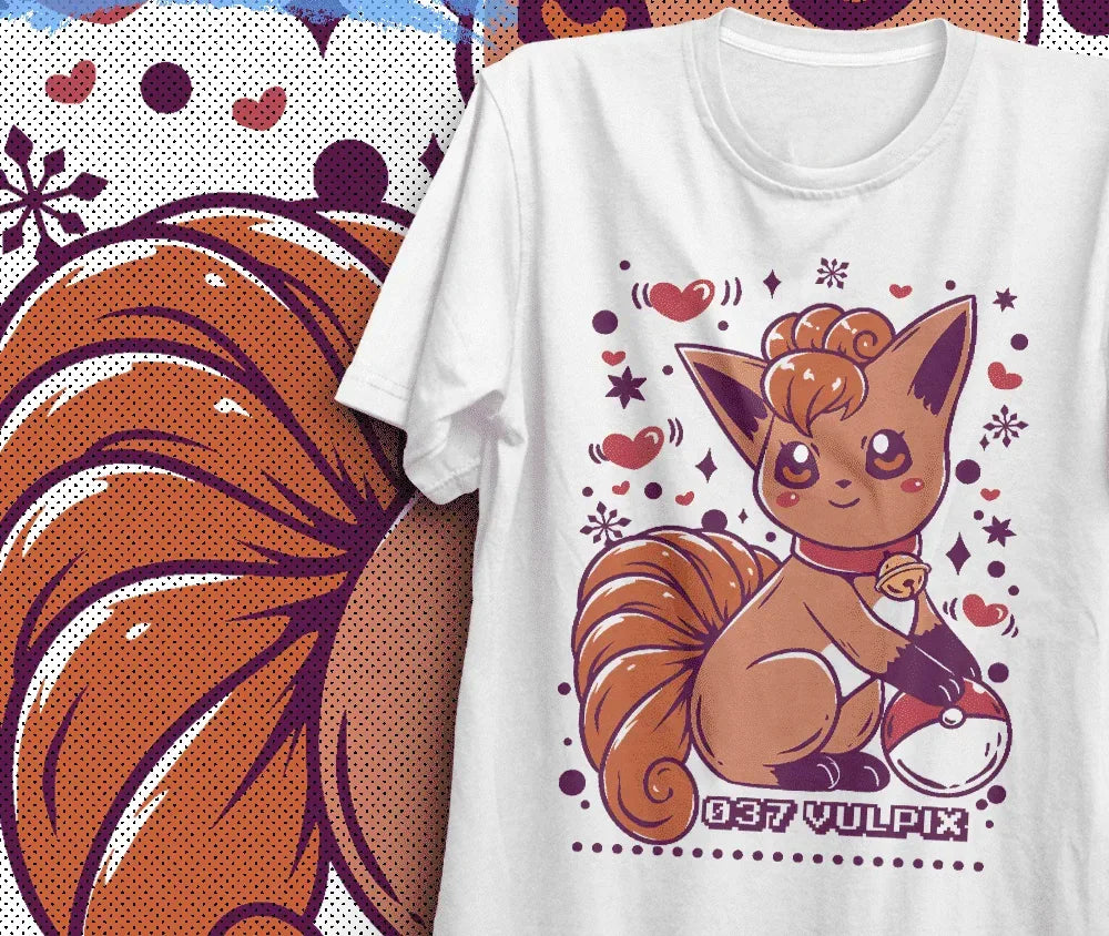 Camiseta Básica Unissex Vulpix Natal- Branco