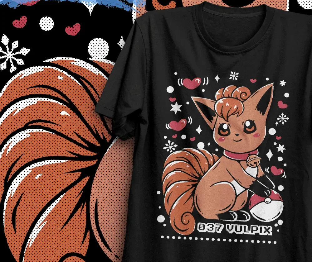 Camiseta Básica Unissex Vulpix Natal- Preto