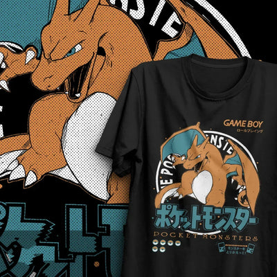 Camiseta Básica Unissex Charizard- Preto