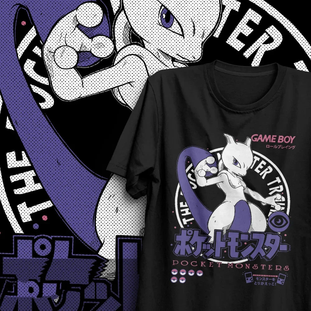 Camiseta Básica Unissex Pokemon Mewtwo- Preto