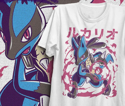 Camiseta Básica Unissex Pokemon Lucario- Branco