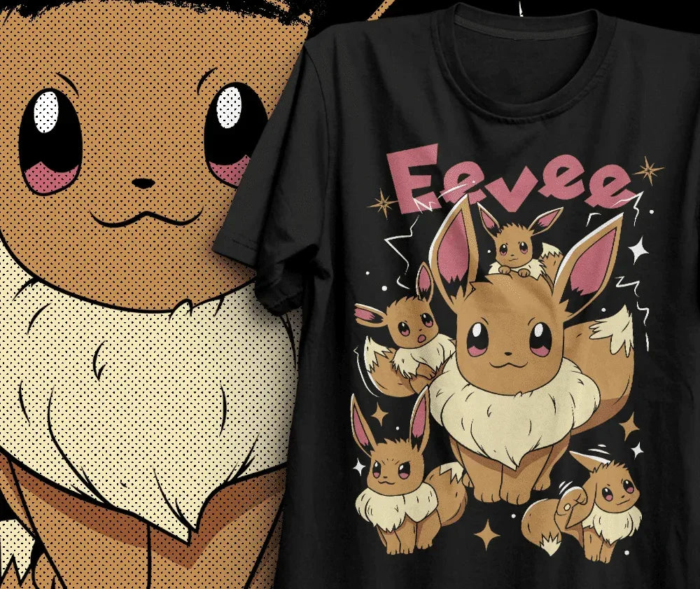 Camiseta Básica Unissex Pokemon Eevee- Preto