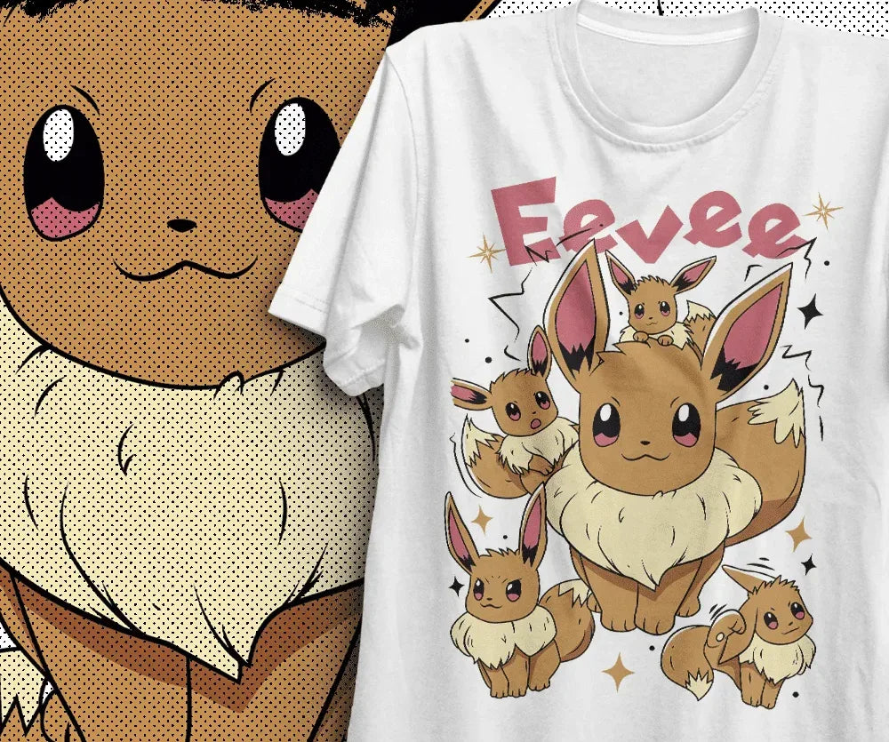 Camiseta Básica Unissex Pokemon Eevee- Branco