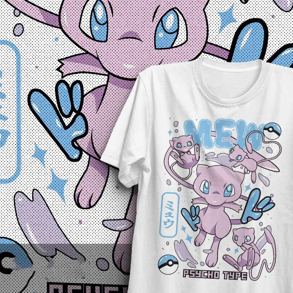 Camiseta Básica Unissex Pokemon Mew Collab- Branco