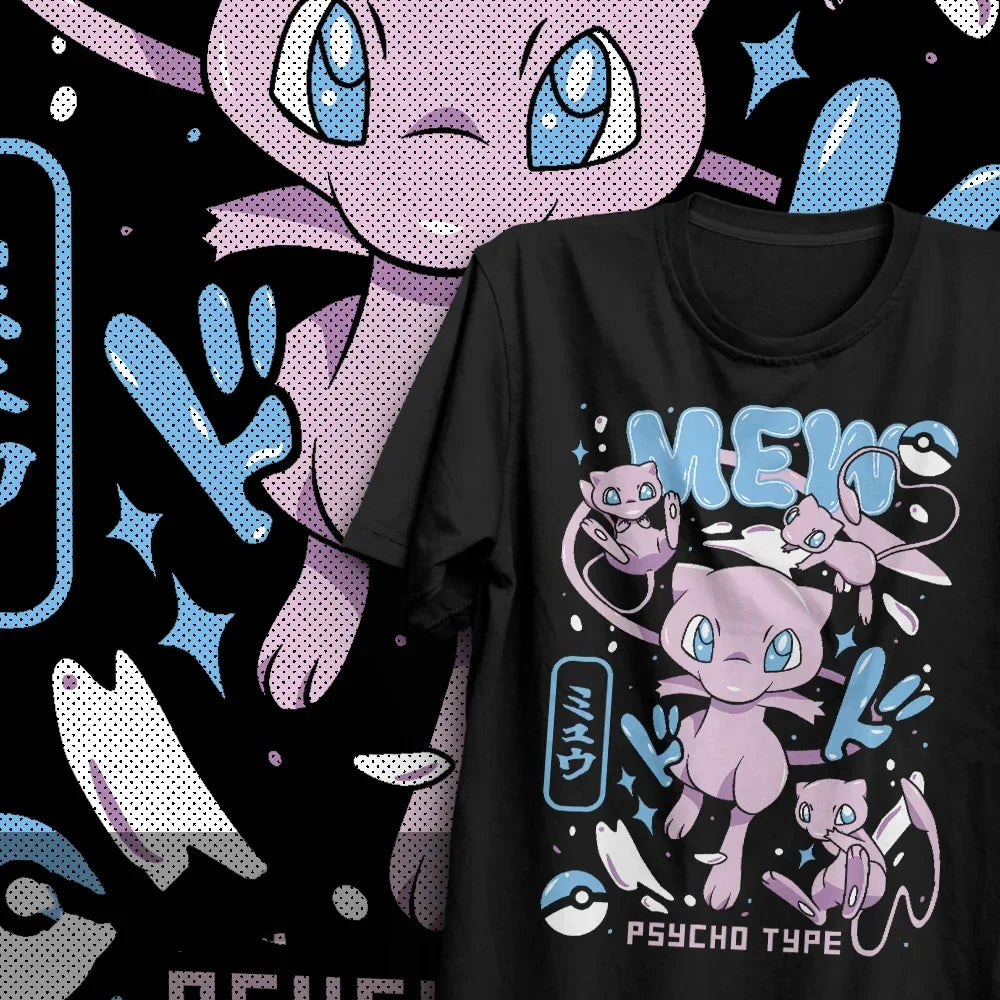 Camiseta Básica Unissex Pokemon Mew Collab- Preta