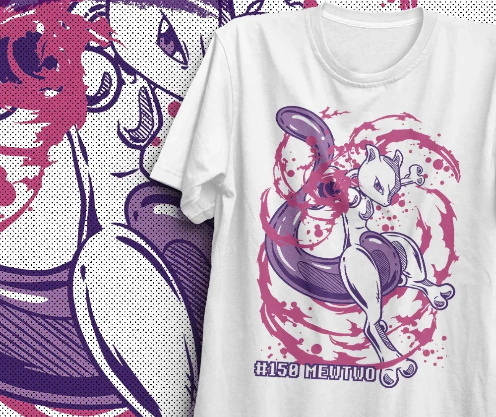 Camiseta Básica Unissex Pokemon Mewtwo- Branco