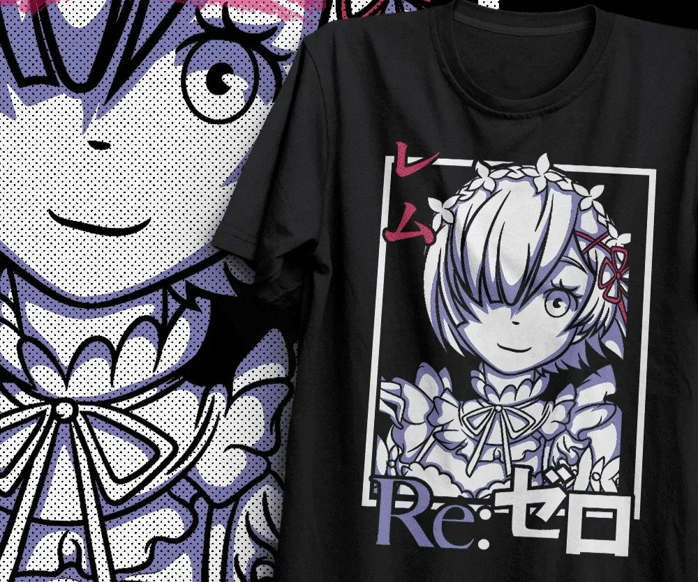 Camiseta Básica Unissex ReZero Rem Mood- Preto