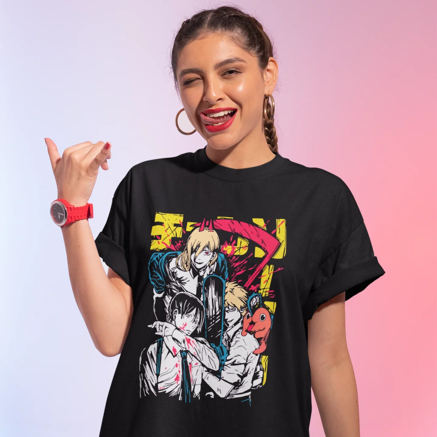 Camiseta Básica Unissex Chainsaw Man Trio Demon