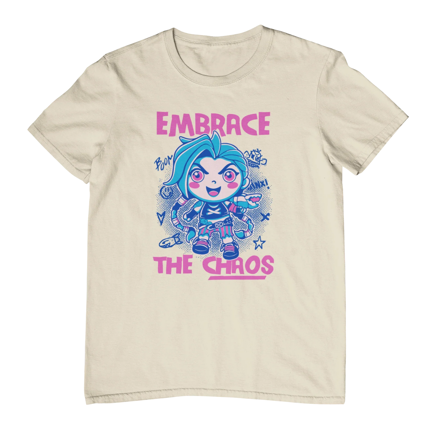 Camiseta Básica Unissex Embrace The Chaos jinx Pérola