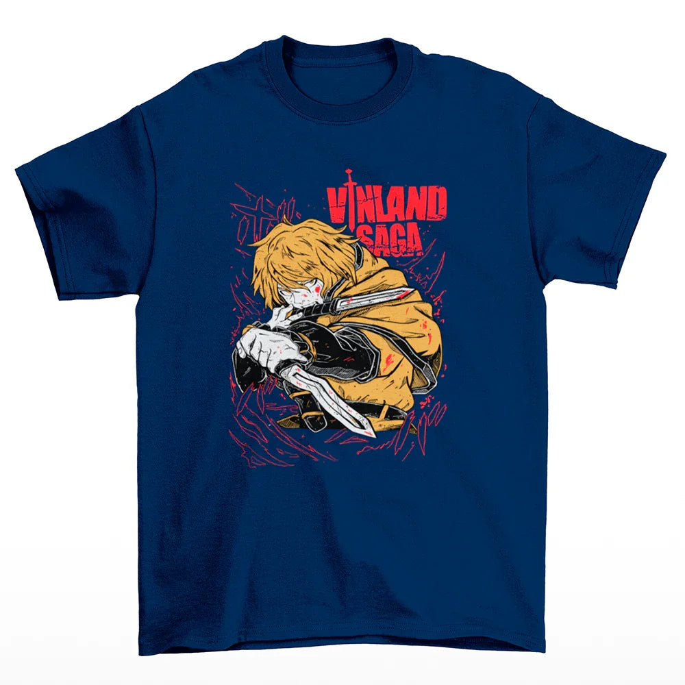 Camiseta Básica Unissex Vinland Saga THORFINN-azul marinho