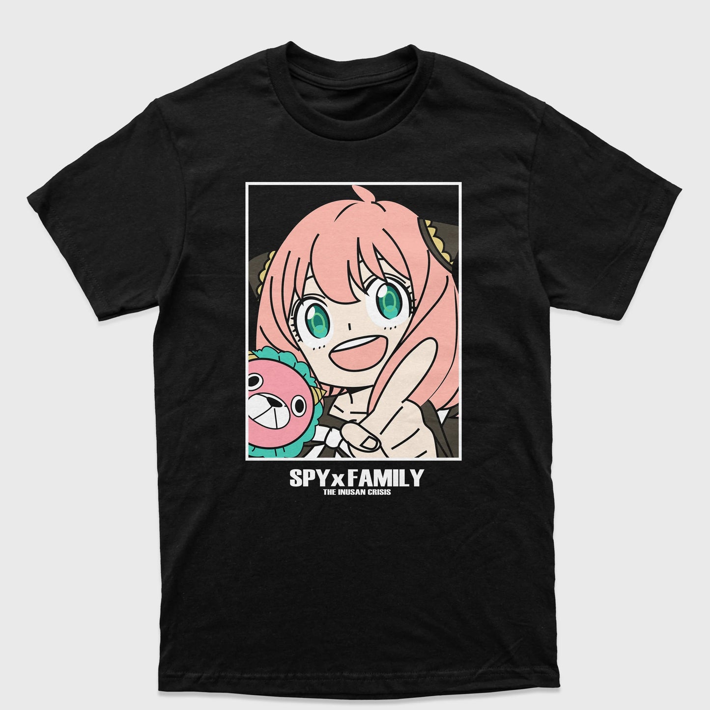 Camiseta Anime Spy x Family Ursinho Anya Pelucia-preto
