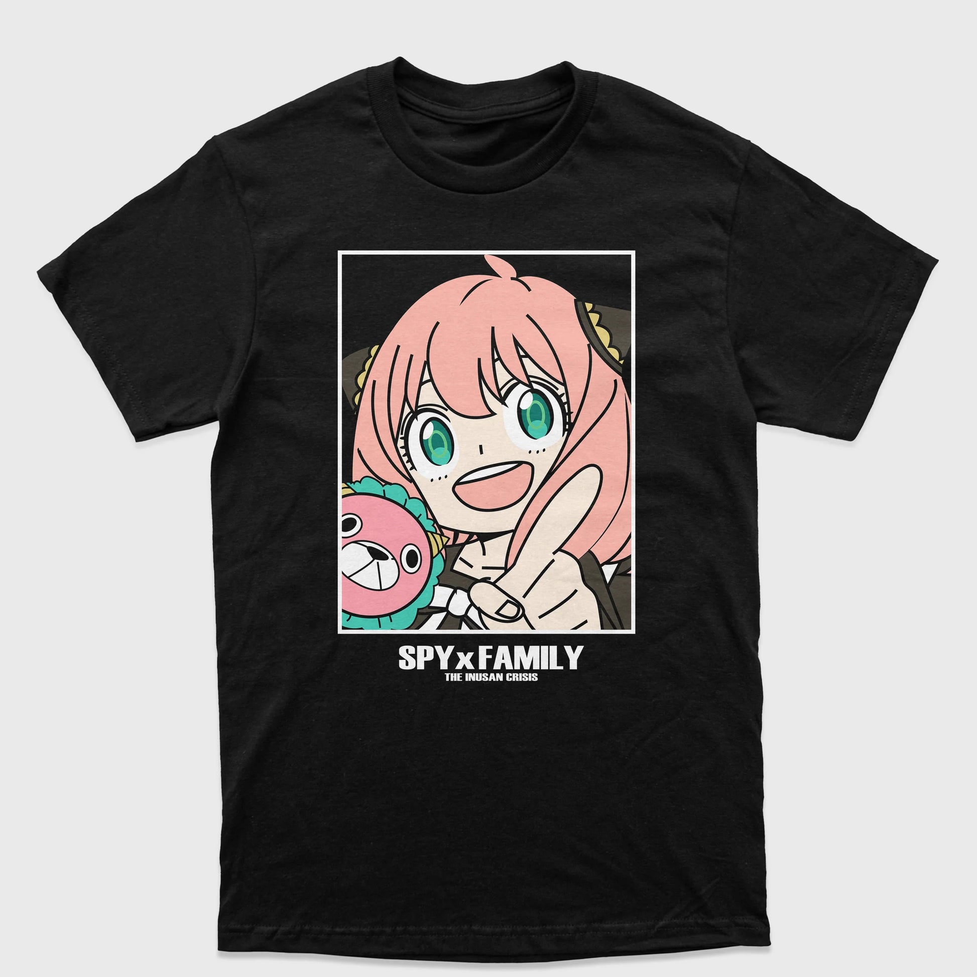 Camiseta Anime Spy x Family Ursinho Anya Pelucia-preto