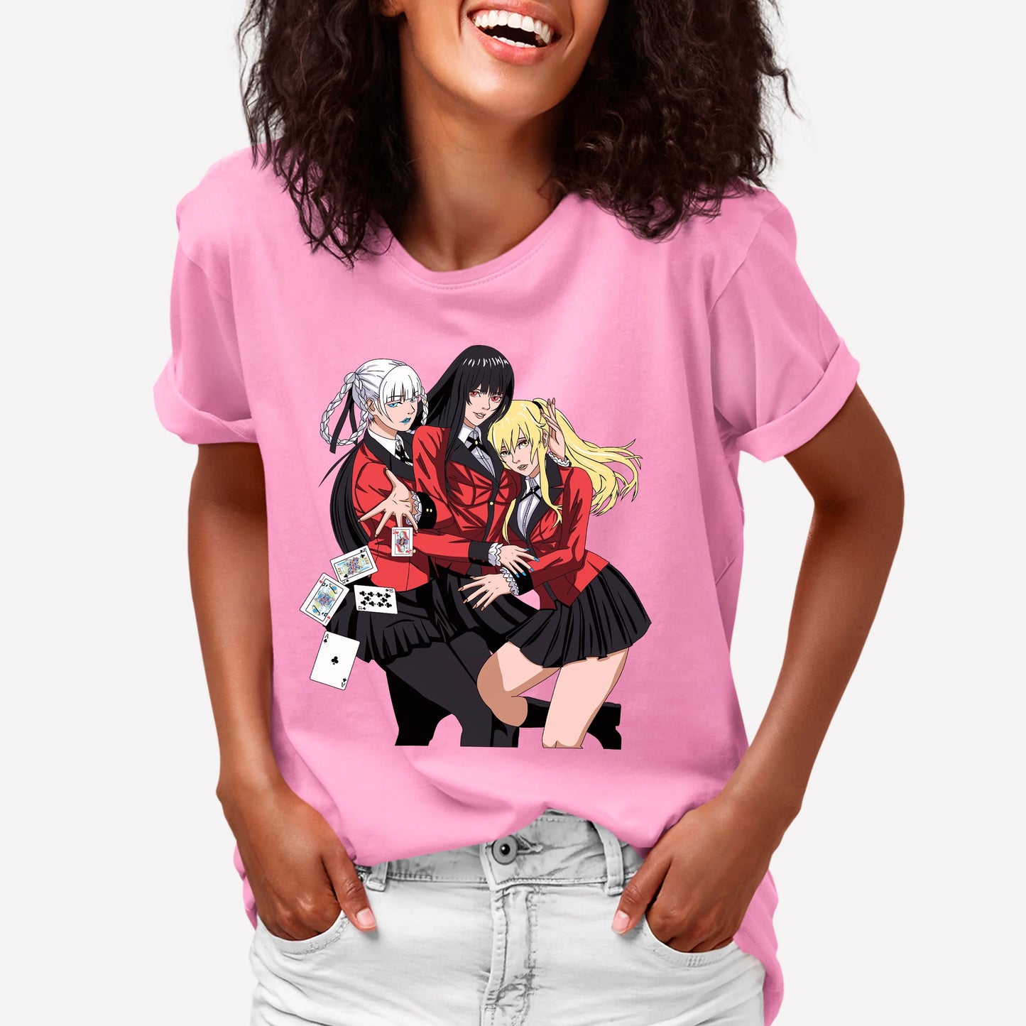 Camiseta Básica Yumeko Mary e Kirari Kakegurui Rosa Bebê
