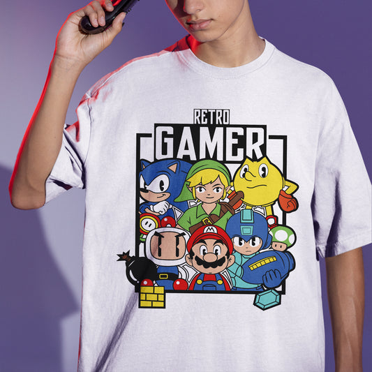 Camiseta Básica Retro Gamer Personagens