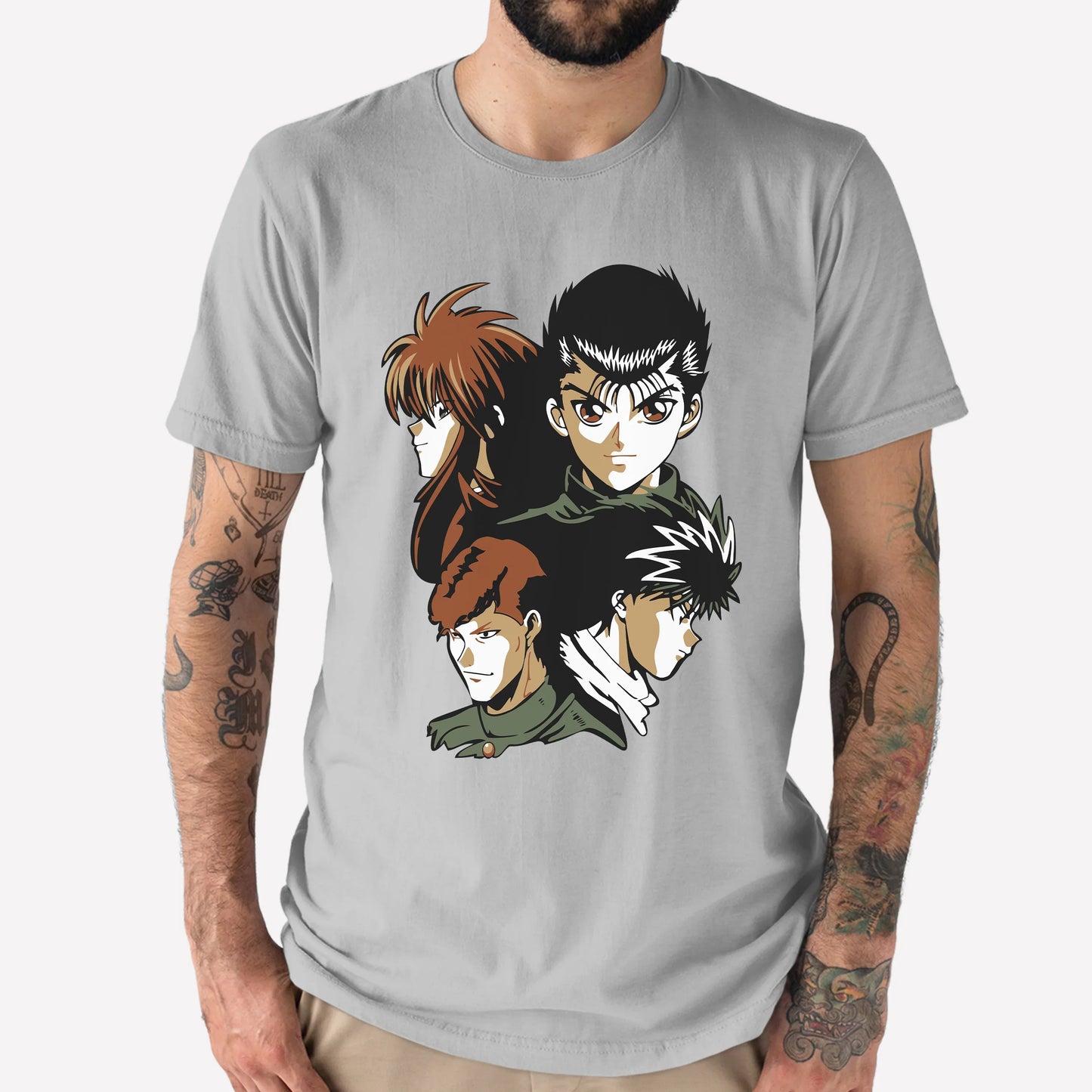 Camiseta Básica Quarteto Yu Yu Hakusho - Cinza