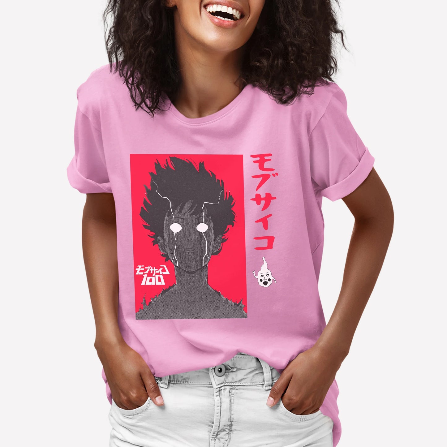 Camiseta Anime Mob Psycho 100-rosa bebe
