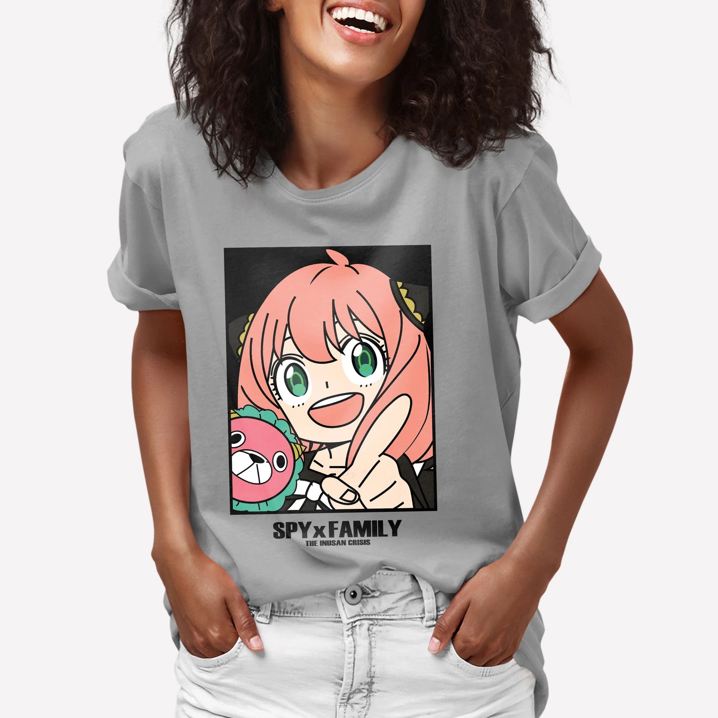 Camiseta Anime Spy x Family Ursinho Anya Pelucia-cinza